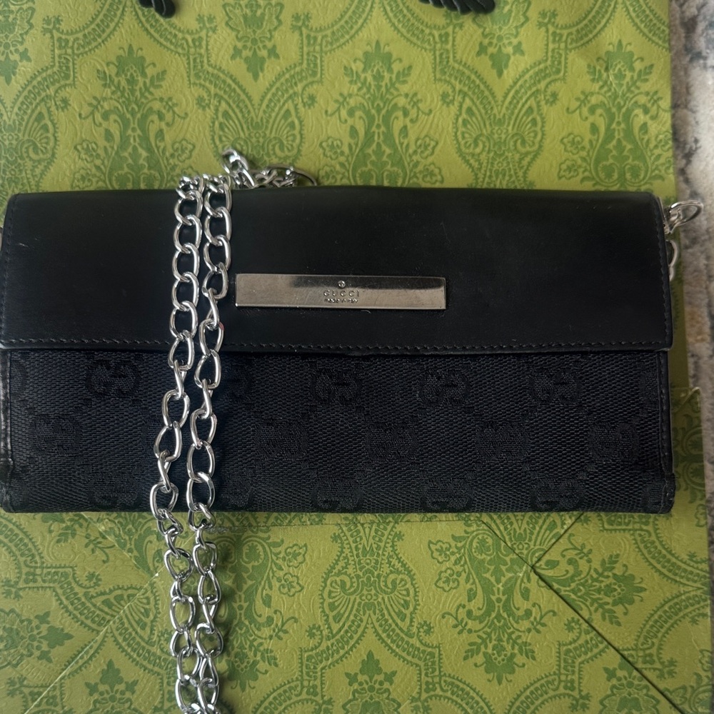 Gucci Black Wallet with Silver Chain. Accepting reasonable offers.